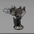 Rusted Worn Industrial Mechanical Device With Metal Structure Multiple Components And Circular Base