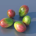 Five Fresh Ripe Mangoes With Red And Green Skin On Gray Background