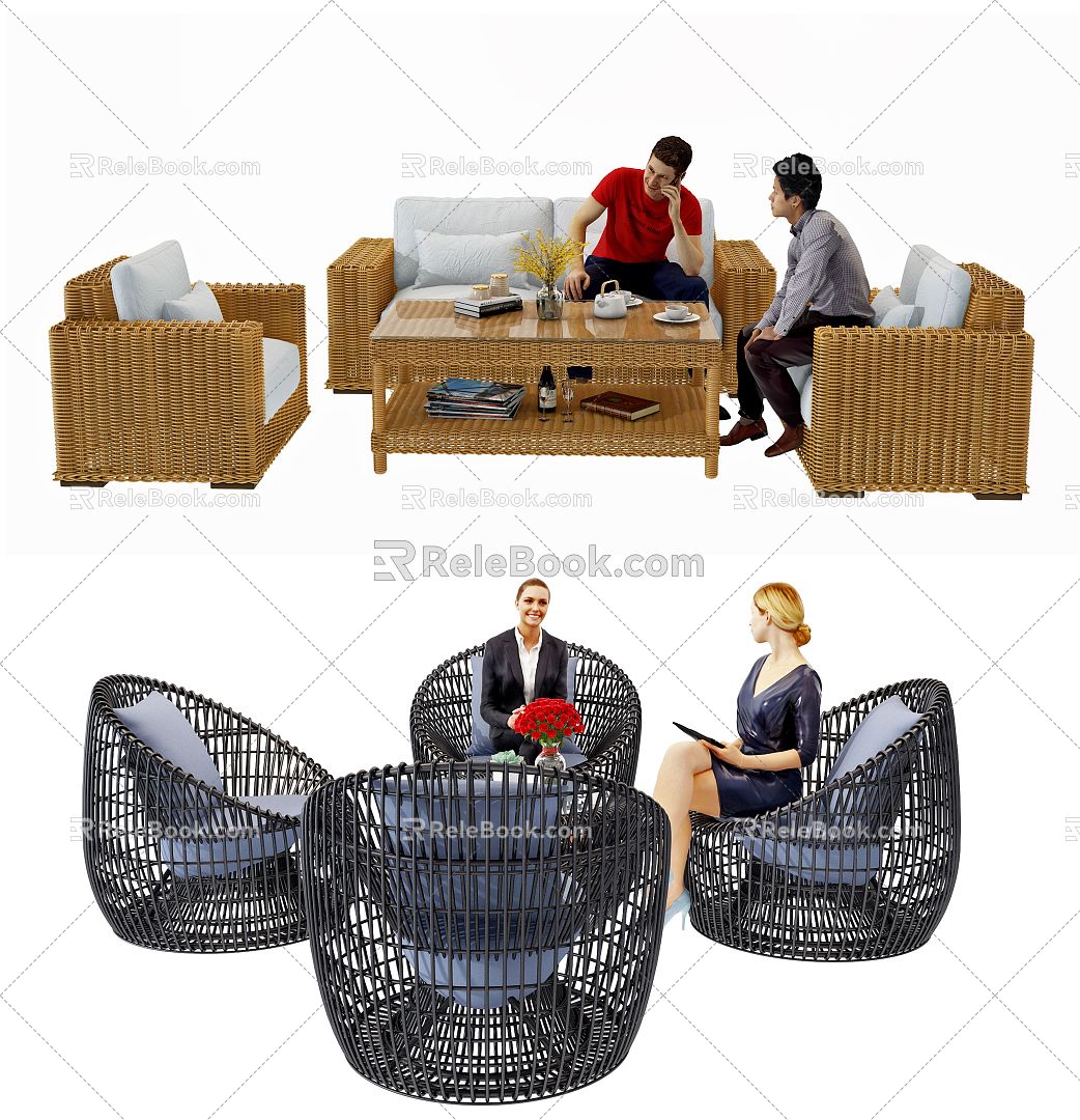 American Style Outdoor Sofa Rattan Woven Outdoor Sofa Seat Rattan Chair Combination model