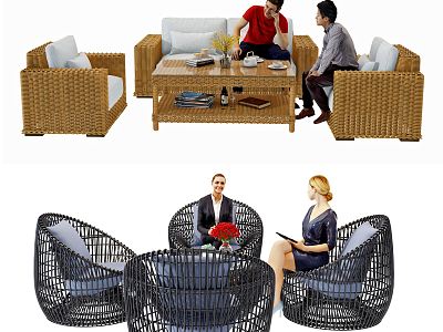 American Style Outdoor Sofa Rattan Woven Outdoor Sofa Seat Rattan Chair Combination model