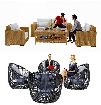 American Style Outdoor Sofa Rattan Woven Outdoor Sofa Seat Rattan Chair Combination 3d model