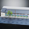Simple Modern Street Side Storefront Building Model With Road Display Windows Tree And Utility Pole