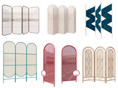 Various Designed Room Dividers With Metal Frame Mesh Panels And Colorful Options For Home Office 3d model