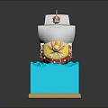 Colorful Toy Ship Model With Decorative Sail And Blue Wave Base