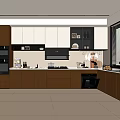 Modern Kitchen With Brown And White Cabinets Refrigerator Oven Countertop And Natural Light From Window