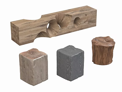 Modern Wooden Stools with Various Shapes and Unique Designs for Home Decor 3d model