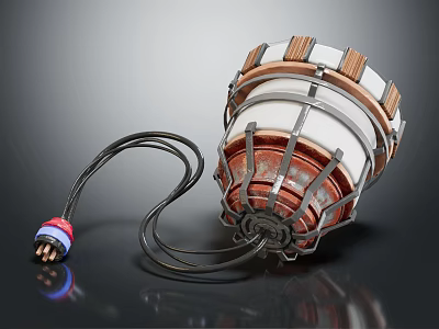 Wound Electrical Coil Component With Copper Wires Metal Frame Red White Insulation 3d model