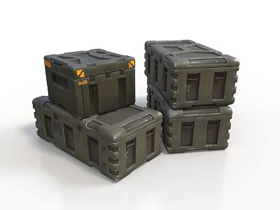 Stacked Green Military Style Crates With Reinforced Corners And Latches 3d model