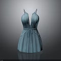 Elegant Turquoise Sleeveless Dress With Spaghetti Straps Deep V Neck And Self Tie Waist Belt