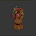 Artistic Mechanical Sculpture With Metallic Gears Floral Design And Golden Base