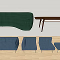 Modern Sofa and Coffee Table Set with Green Couch Brown Table and Gray Seating 3d model