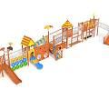 Outdoor Kids Playground Structure With Wooden Slides And Colorful Climbing Elements