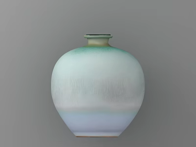 Modern Minimalist Vase with Light Green and White Gradient Textured Surface and Fresh Flowers 3d model