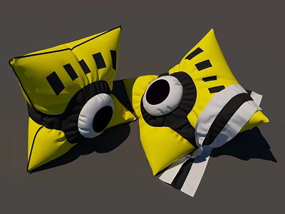 Yellow Decorative Pillows With Large Eyes Black Stripes And White Accents 3d model