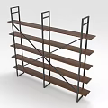 Multi Tiered Wooden Shelf With Black Metal Frame And Open Design