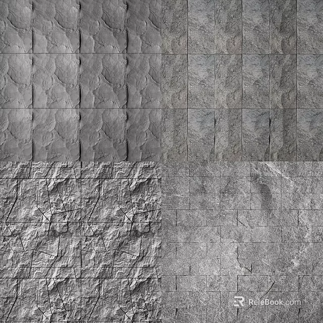 Textured Gray Background Wall With Various Stone Tile Patterns For Interior Design 3d model 