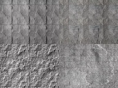 Textured Gray Background Wall With Various Stone Tile Patterns For Interior Design 3d model