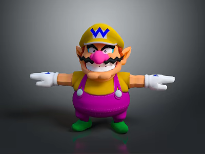 Electronic Toy Wario Figure With Yellow Hat Purple Pants And Green Shoes 3d model