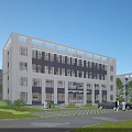 Modern Hospital Building With White Facade Glass Windows And Landscaped Garden With Medical Staff