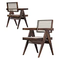 Wooden Dining Chairs with Armrests Woven Backrests Seats and Crossed Legs Design