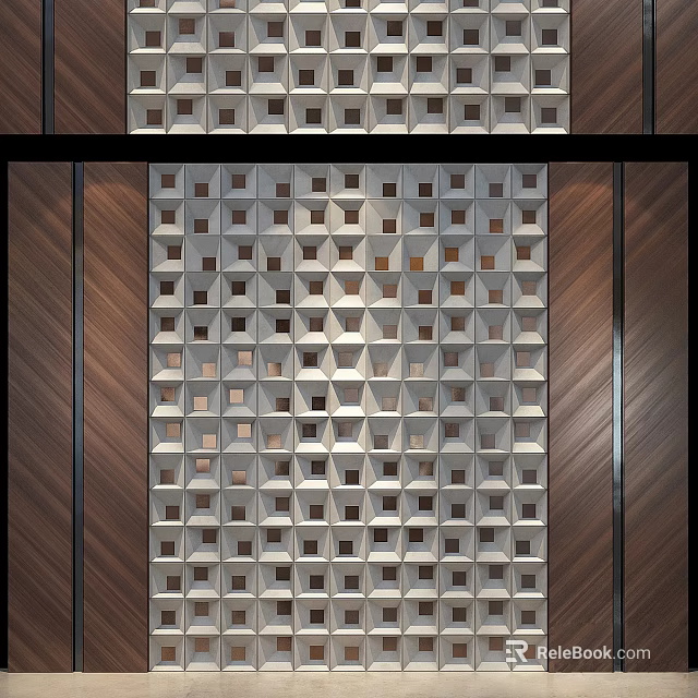 Modern Interior Wall Paneling With Geometric Pattern And Wooden Frame Design 3d model 
