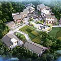 Rural Landscape Featuring Traditional Houses Surrounded By Green Trees Central Courtyard Gardens And Farmland