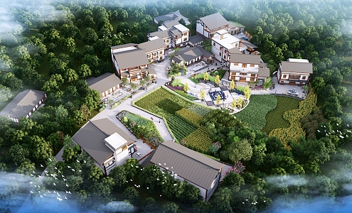 New Chinese style countryside beautiful countryside planning landscape 3d model