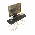 Elegant Console Table With Decorative Items Lamp Books And Wall Art On White Wall 3d model