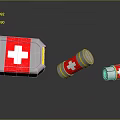 First Aid Kit and Medicine Bottles Featuring Red Cross as Essential Medical Devices
