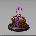 Mystic Glowing Device With Floating Purple Crystals And Orange Silver Base