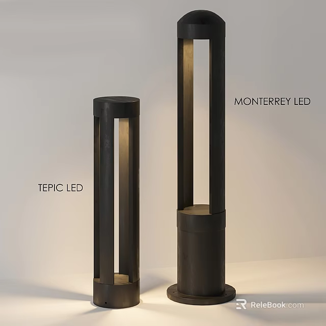 Modern Outdoor LED Lights With Cylindrical Design And Illuminated Black Structure 3d model 