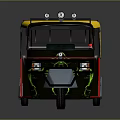 Tricycle Motorcycle With Yellow Roof Black Body Green Graphics Yellow Wheels Windshield And Top Lights