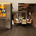 Modern Living Dining Room Interior With Glass Wine Rack Bar Counter Brick Wall and Sofa