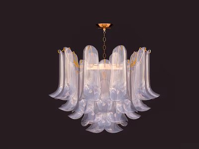 Elegant Modern Chandelier With Transparent Petal Shaped Layers And Golden Chain 3d model