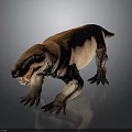 3D Model of Prehistoric Creature with Orange Brown Skin Open Mouth Sharp Teeth and Claws
