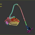 Red And Black Modern Vacuum Cleaner With Long Handle And Cleaning Head