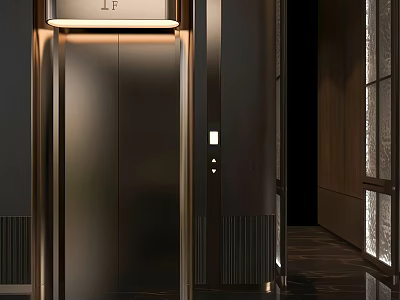 Luxurious Modern Elevator With Sleek Metallic Doors And Illuminated Top Panel In Elegant Building 3d model