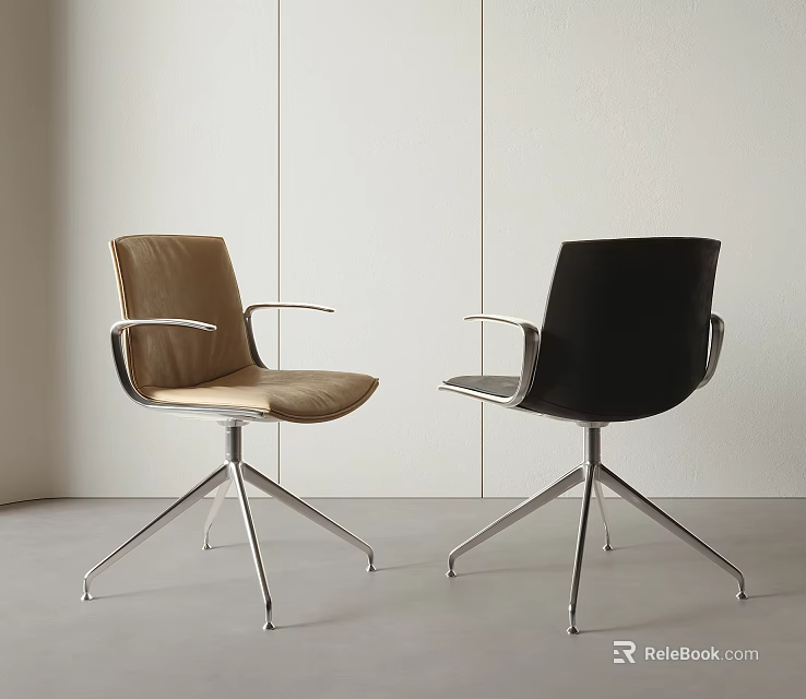 Modern Office Chairs in Brown and Black with Sleek Metal Base Design 3d model 