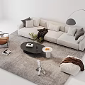 Beige Sofa Coffee Table Set with Gray Cushions Brown Accent Chair and Floor Lamp