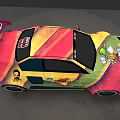 Vibrant Graffiti Race Car Featuring Colorful Patterns And Cartoon Characters