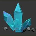 Geometric Blue Crystal Decorative Ornament Set With Prismatic Shapes On Brown Base And Small Accents
