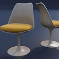 Stylish Modern Single Chair Featuring White Frame Yellow Cushion And Circular Base