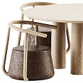 Modern Minimalist Round Dining Table Set With Wooden Stools And Curved Legs Design