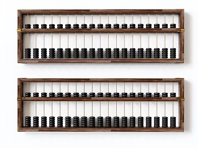 Two Traditional Wooden Abacus Household Items With Black Beads Neatly Arranged 3d model