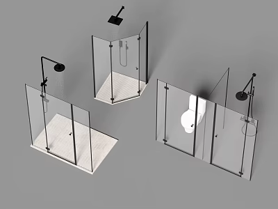Modern Glass Shower Enclosures With Sleek Shower Head And White Bases 3d model