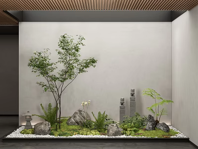 Indoor Zen Garden Plant Combination With Trees Ferns Stones And Lanterns 3d model