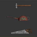 Essential Hardware Tools Set Featuring Hammer Red Oil Can and Saw 3d model