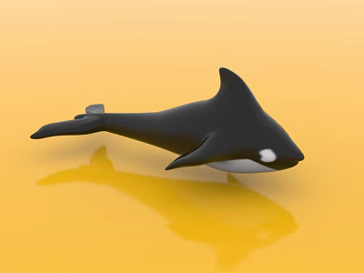 Black and White Orca Aquatic Animal 3D Model on Yellow Background with Reflection 3d model