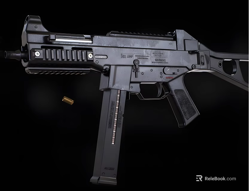 Modern Tactical Black Rifle With Rail Magazine Barrel And Flying Bullet 3d model 