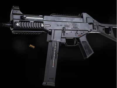 Modern Tactical Black Rifle With Rail Magazine Barrel And Flying Bullet 3d model